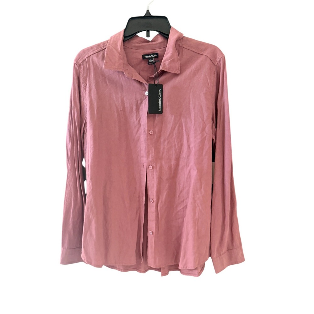 Needle & Cloth Mauve Linen Blend Button Down Shirt Long Sleeve Womens Large NWT‎